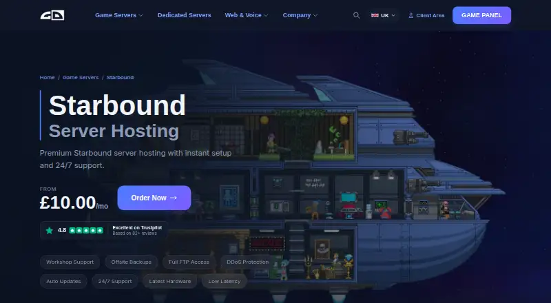 The Gaming Deluxe Starbound Server Hosting homepage