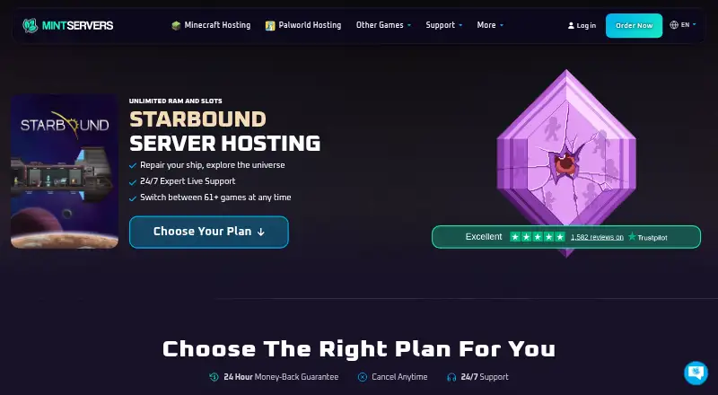 The MintServers Starbound Server Hosting homepage