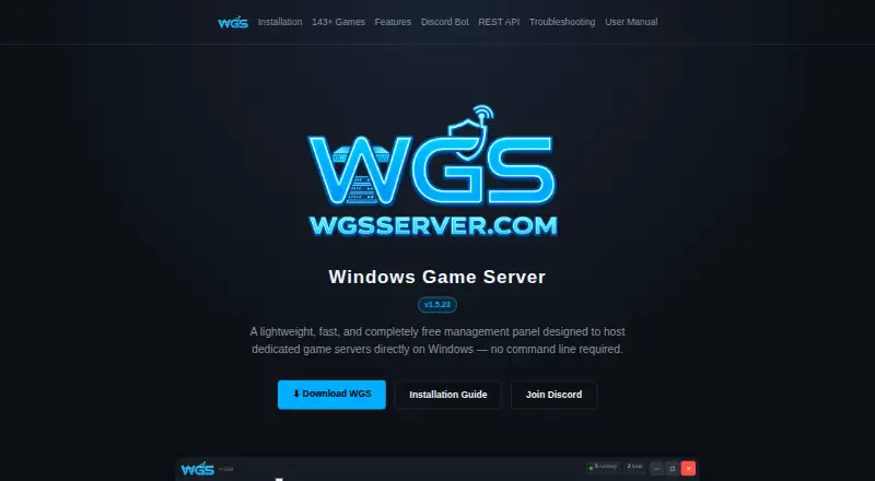 The Windows Game Server homepage
